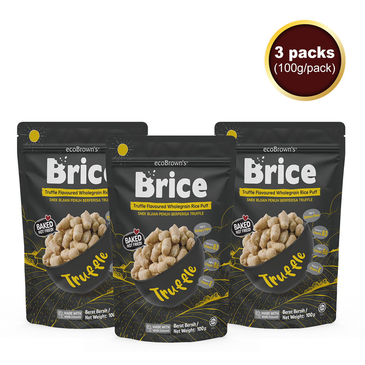 ecoBrown’s Brice Truffle Flavoured Wholegrain Rice Puff [Bundle of 3x100g]
