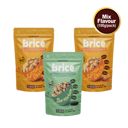 ecoBrown’s Brice Rice Puff [Bundle of 3 x 100g] - 2 Spicy Cheese + 1 Seaweed