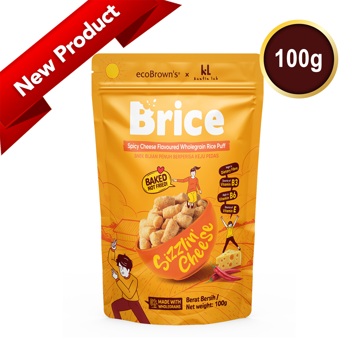 ecoBrown’s Brice Spicy Cheese Flavoured Wholegrain Rice Puff [100g]