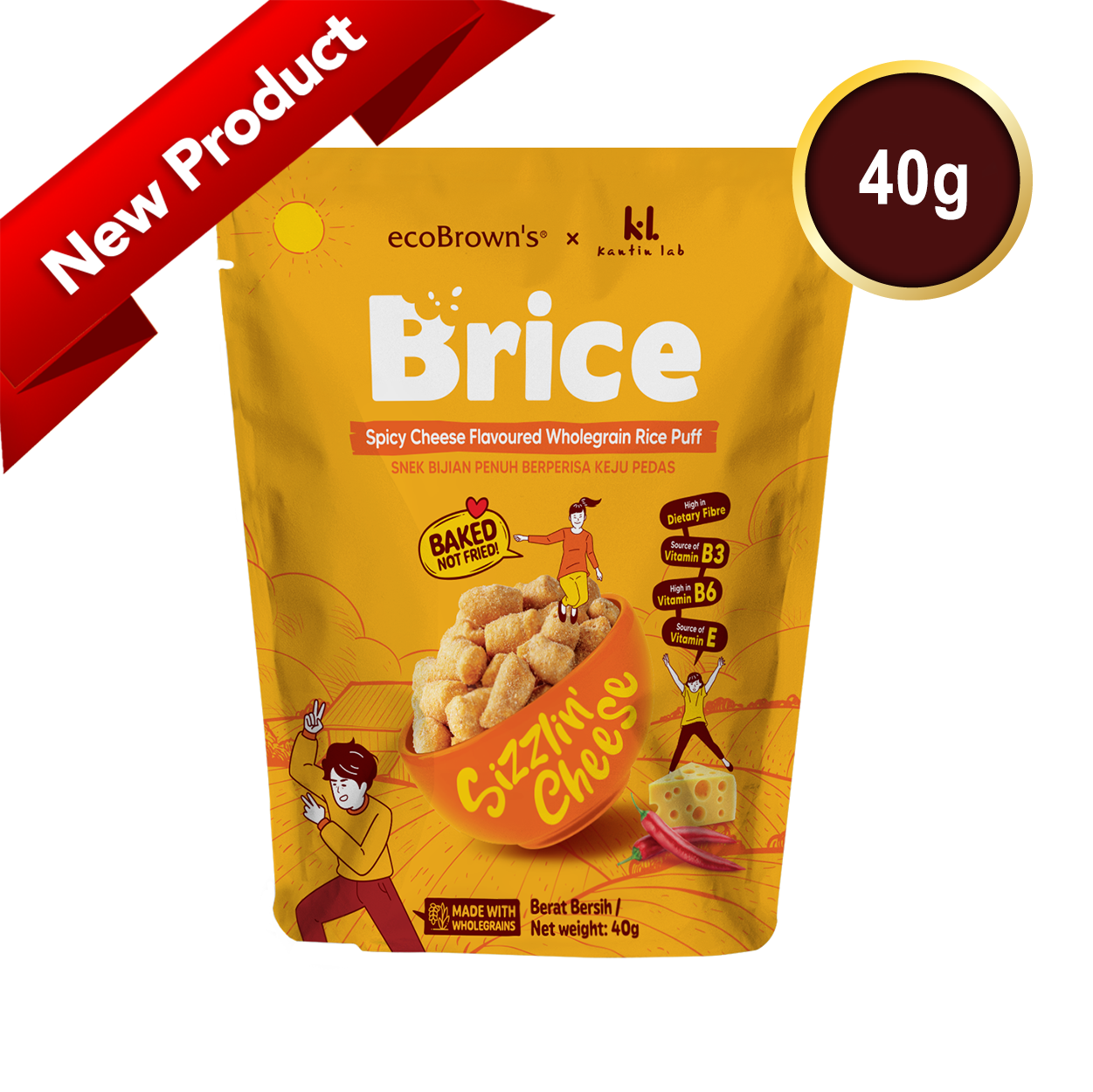 ecoBrown’s Brice Spicy Cheese Flavoured Wholegrain Rice Puff [40g]