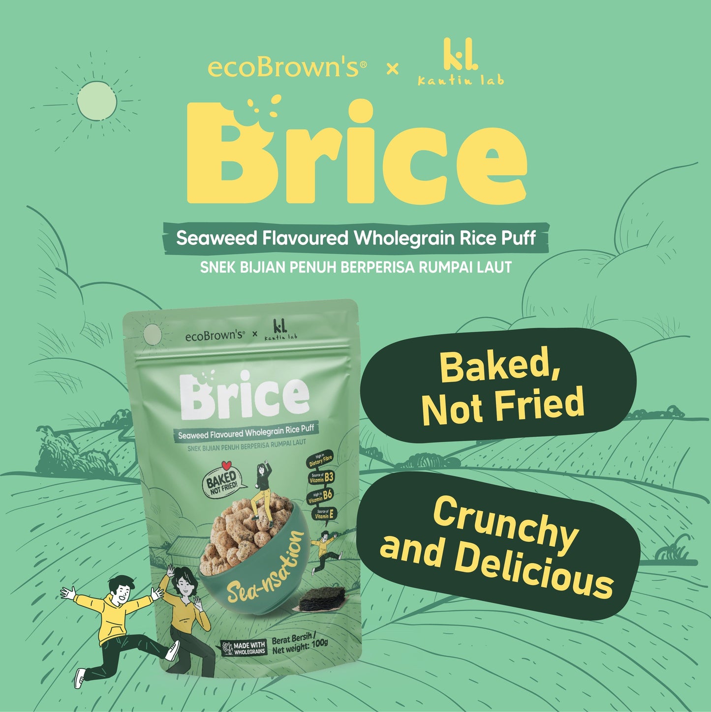 ecoBrown’s Brice Seaweed Rice Puff [Bundle of 3 x 100g]