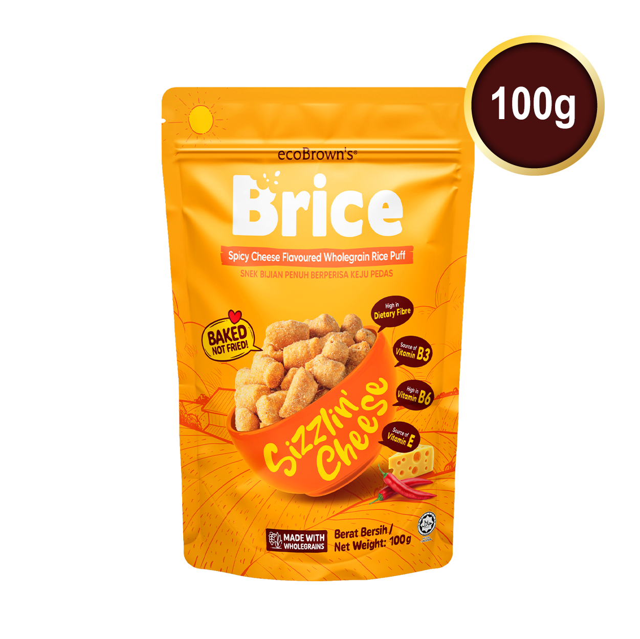 ecoBrown’s Brice Spicy Cheese Flavoured Wholegrain Rice Puff [100g]