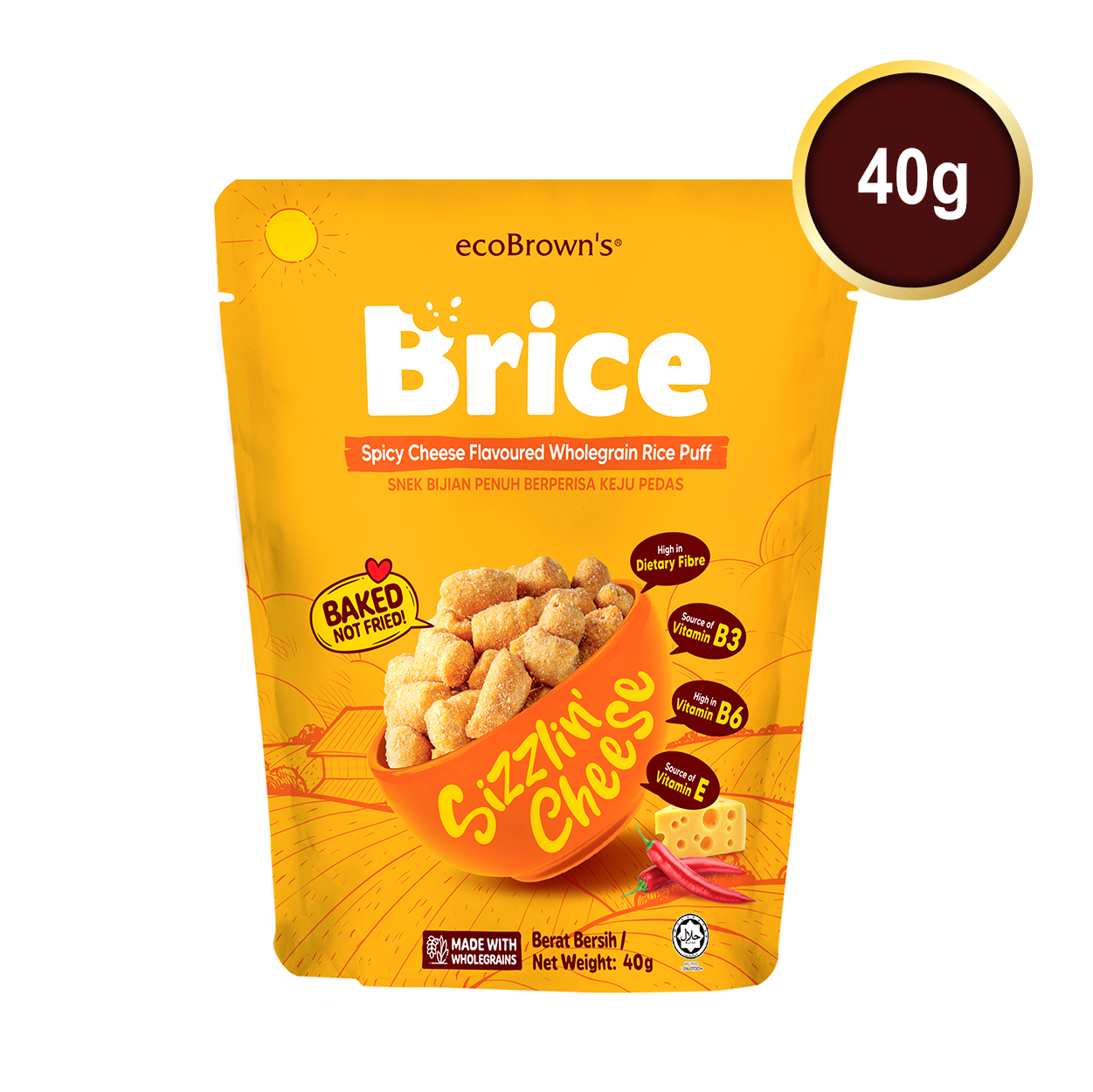 ecoBrown’s Brice Spicy Cheese Flavoured Wholegrain Rice Puff [40g]