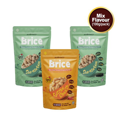 ecoBrown’s Brice Rice Puff [Bundle of 3 x 100g] - 1 Spicy Cheese + 2 Seaweed