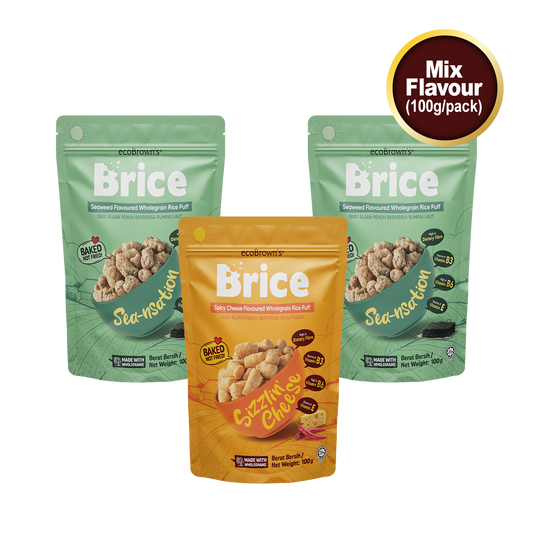 ecoBrown’s Brice Rice Puff [Bundle of 3 x 100g] - 1 Spicy Cheese + 2 Seaweed