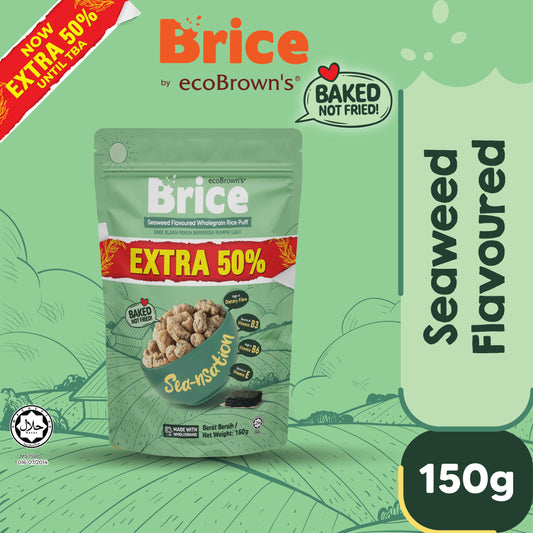 [100g] ecoBrown’s Brice Seaweed Flavoured Wholegrain Rice Puff  | Baked, Not Fried | High Fibre Snack