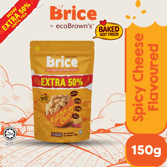 [100g] ecoBrown’s Brice Spicy Cheese Flavoured Wholegrain Rice Puff | Baked, Not Fried | High Fibre Snack
